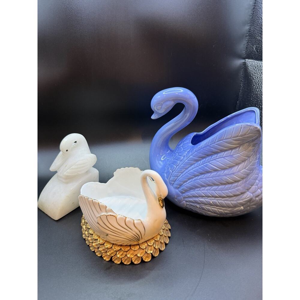 Vintage Swan Lot Ceramic Planter Swan Soap Dish Swan Bookend